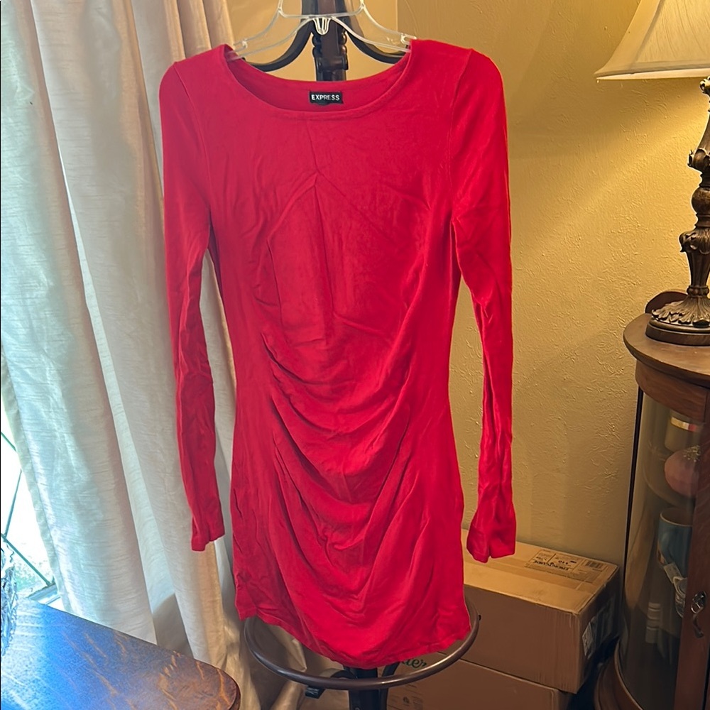 Express Vibrant Red Ruched Dress